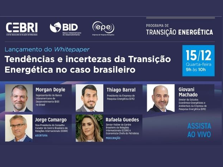 CEBRI, EPE e BID lançam White Paper com diagnóstico da situação do Brasil na atual geopolítica da transição energética