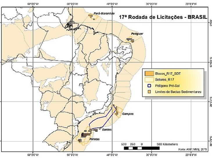 Serão ofertados 128 blocos na 17ª Rodada de Licitações, prevista para 2020